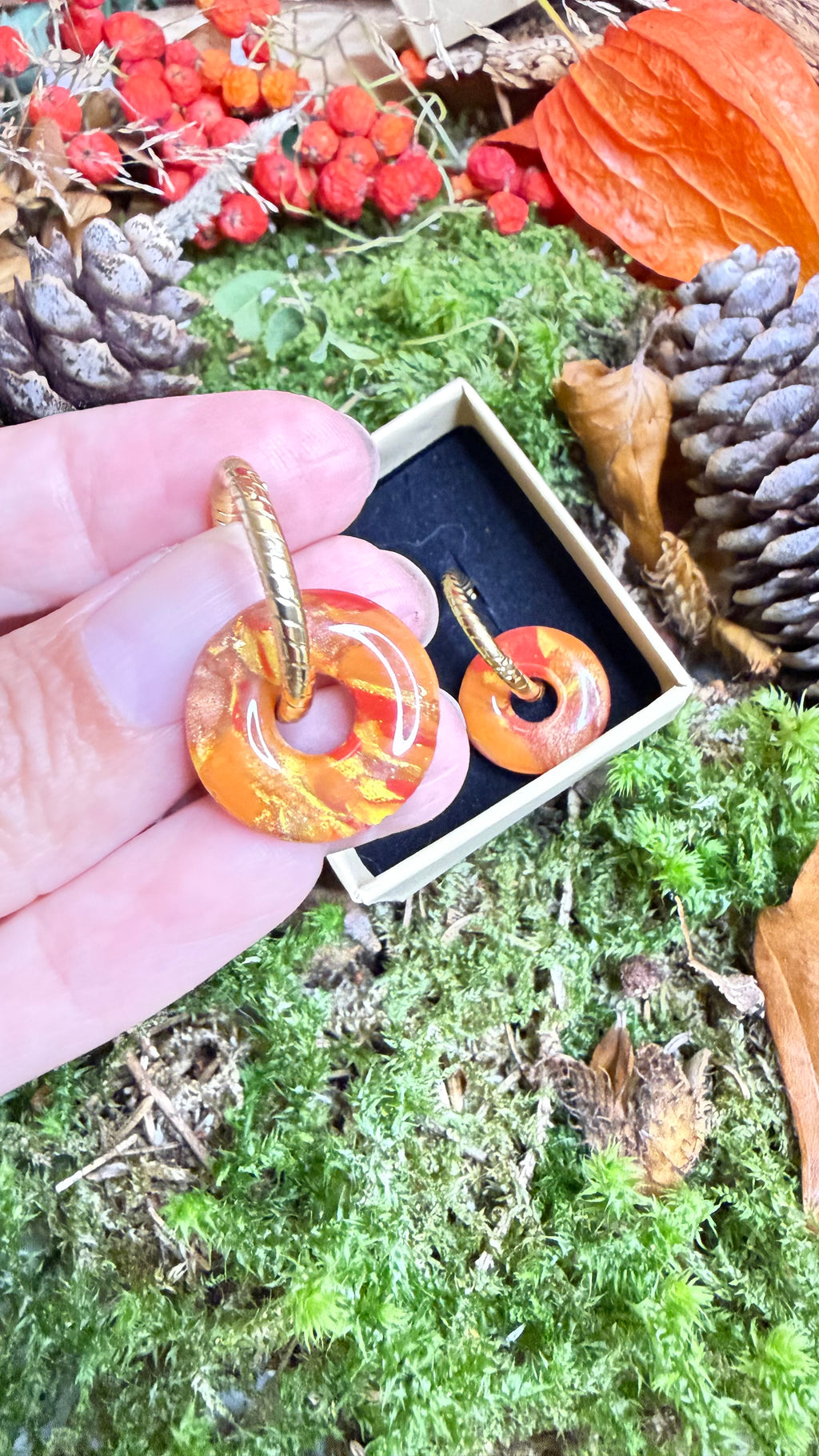 PAMPILLES Dona orange doré  –BOUCLES D’OREILLES INTERCHANGEABLES