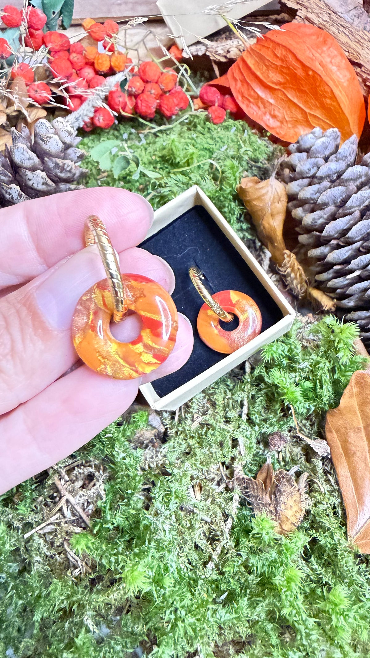 PAMPILLES Dona orange doré  –BOUCLES D’OREILLES INTERCHANGEABLES