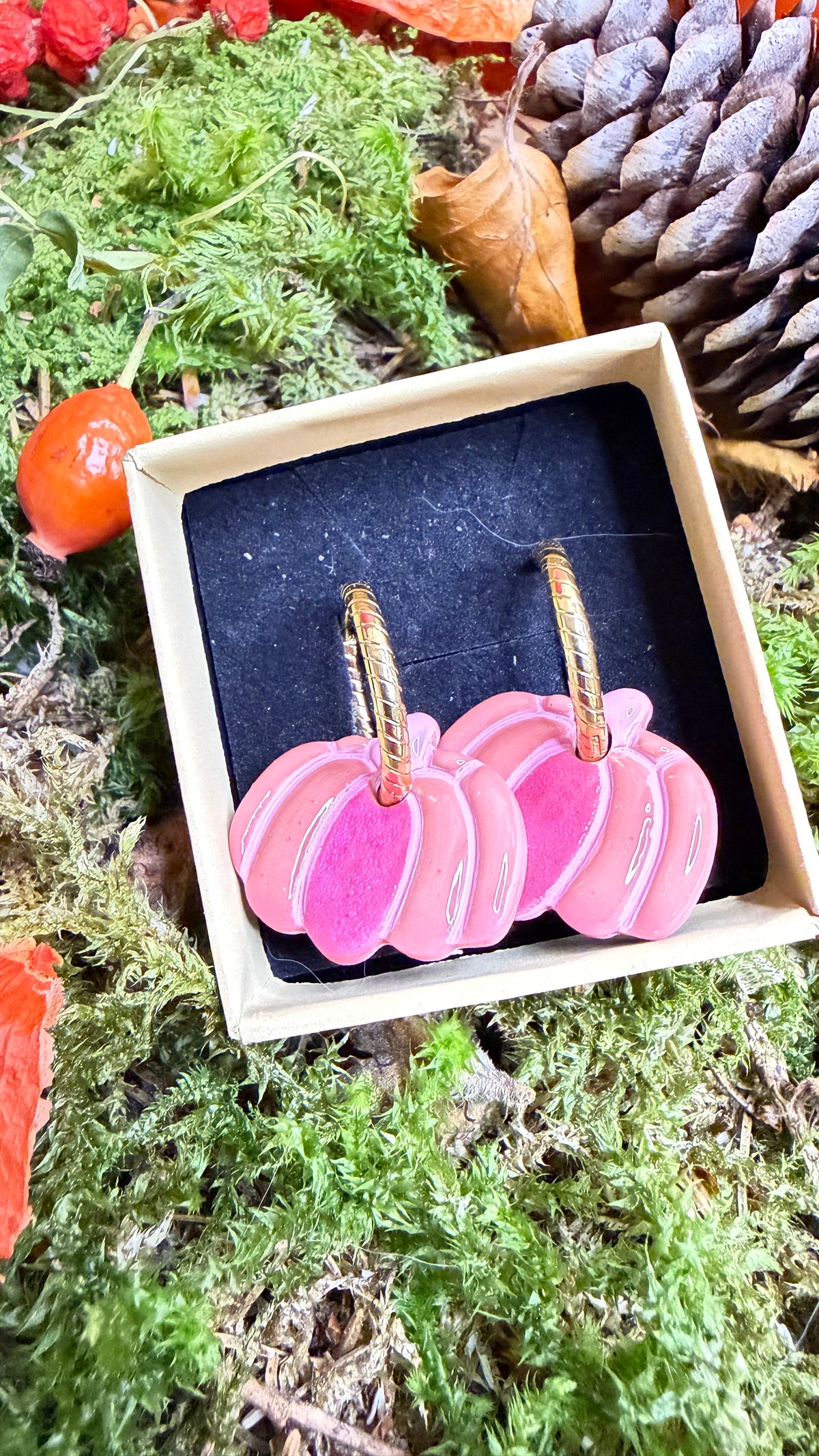 PAMPILLES Espérance – citrouille rose Octobre Rose –BOUCLES D’OREILLES INTERCHANGEABLES