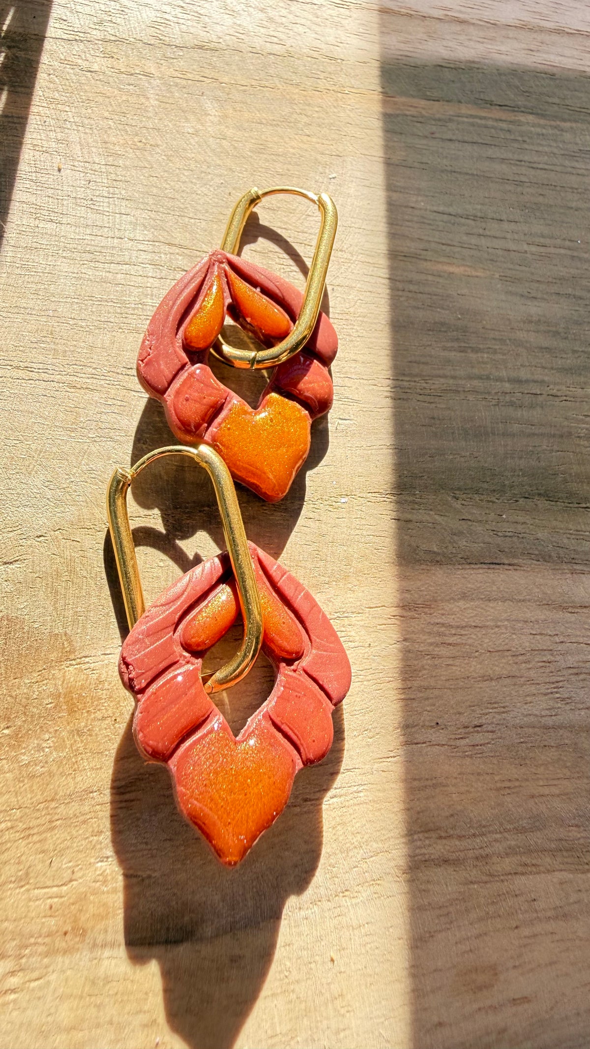 PAMPILLES Inès – ajourées terracotta et orange faites main –BOUCLES D’OREILLES INTERCHANGEABLES