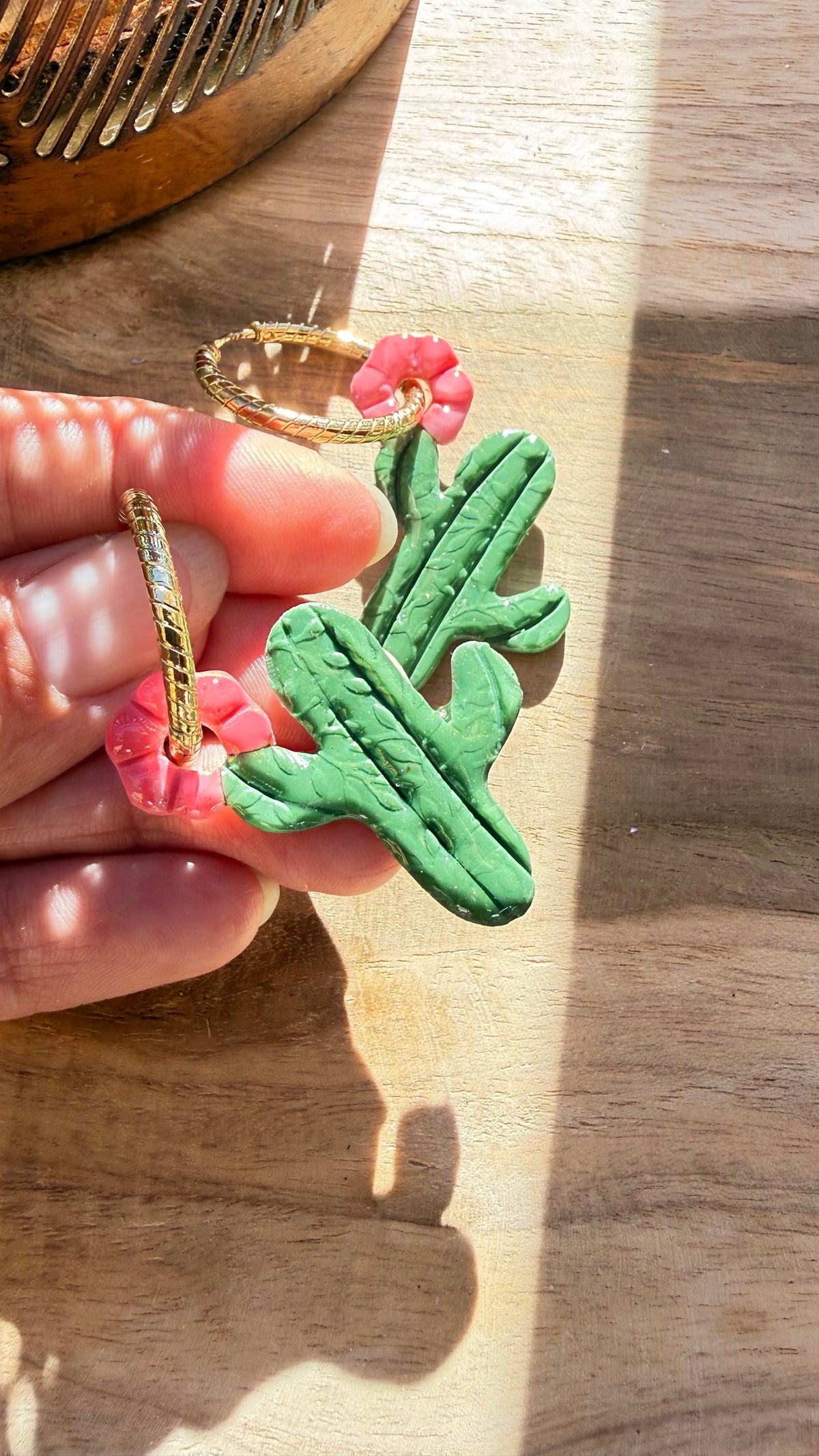 PAMPILLES Rita – cactus fleuri faites main–BOUCLES D’OREILLES INTERCHANGEABLES