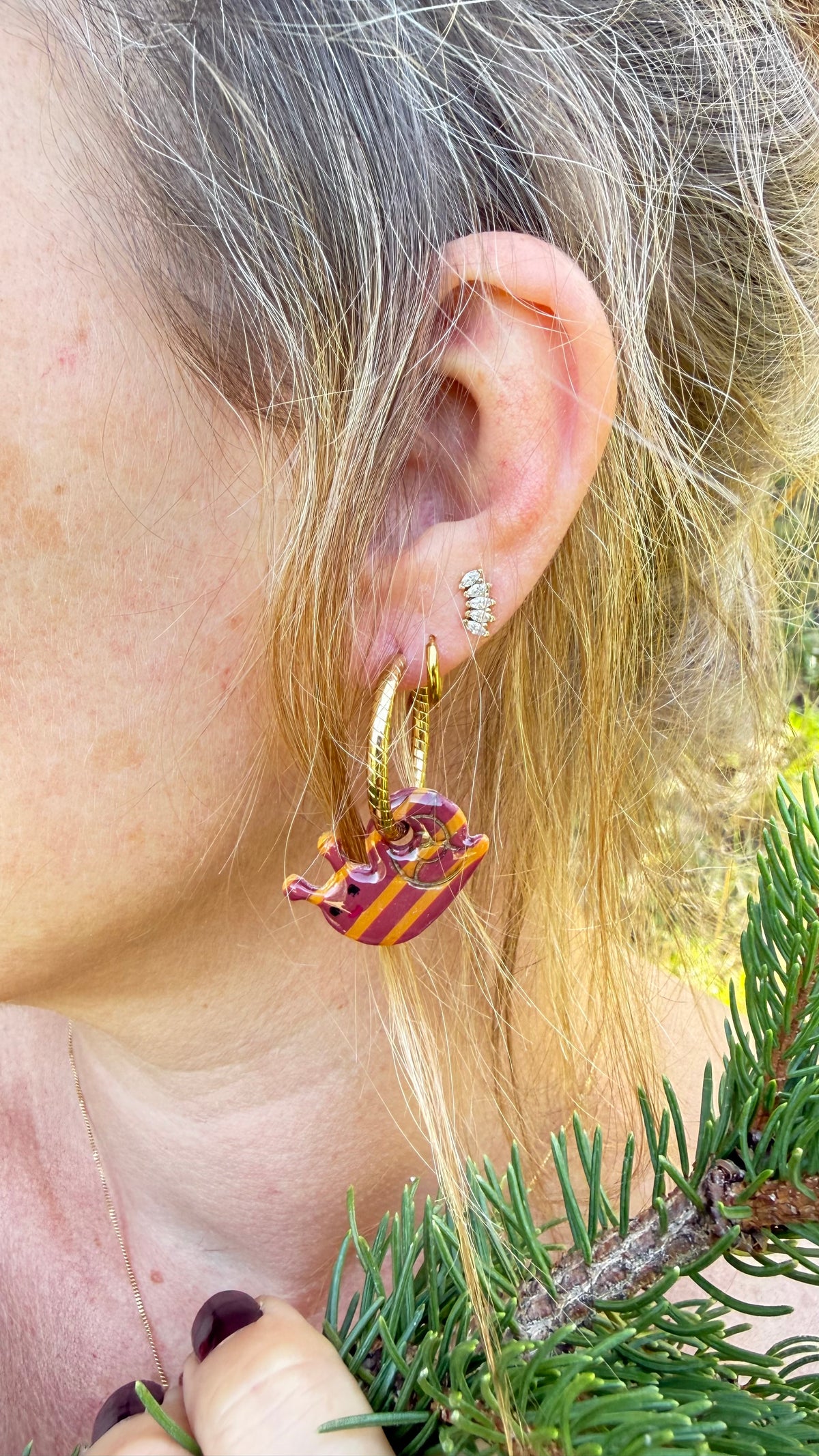 PAMPILLES Bertille l’escargot rayé 🐌–BOUCLES D’OREILLES INTERCHANGEABLES