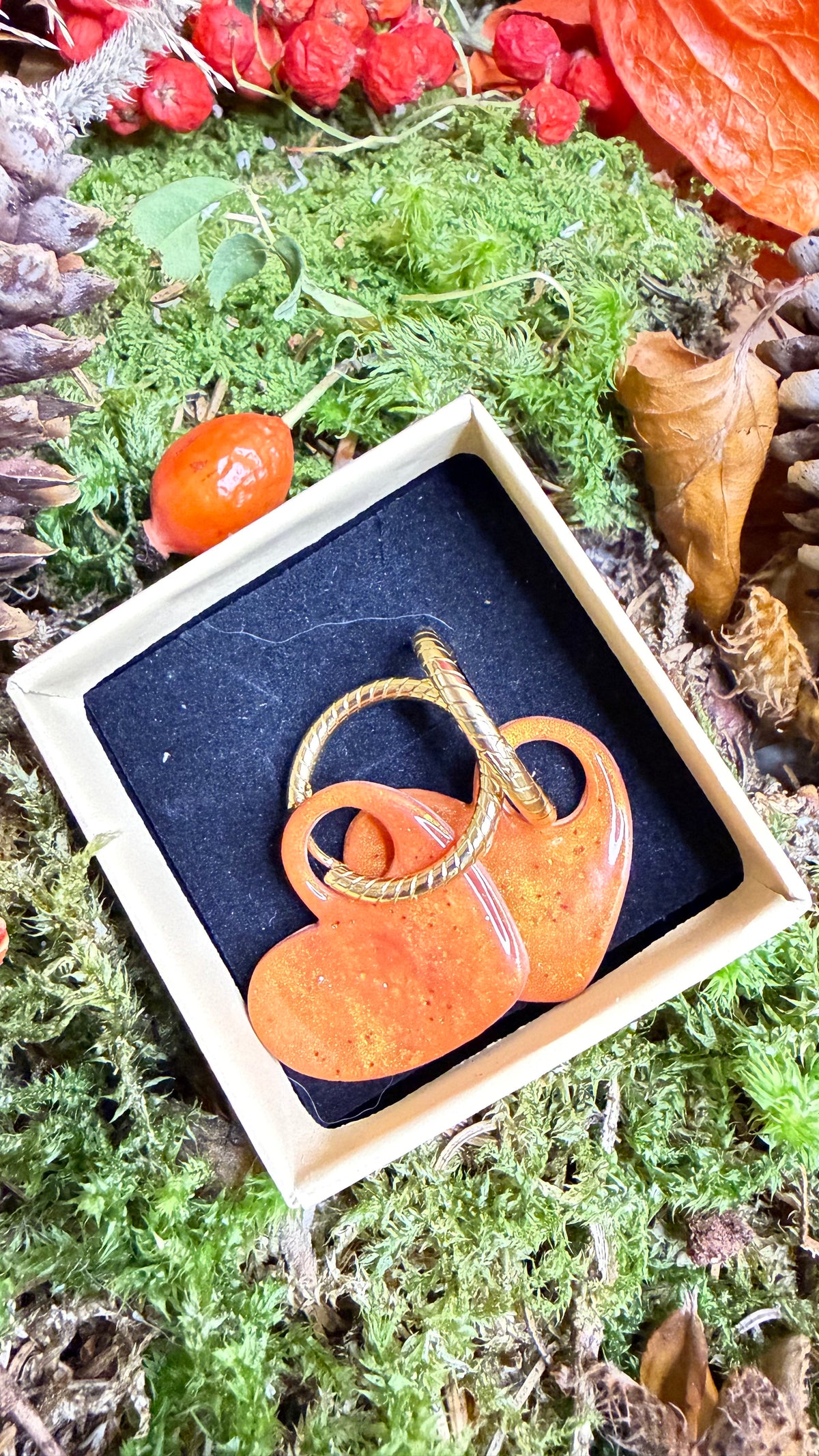 PAMPILLES Aimée cœur orange 🧡–BOUCLES D’OREILLES INTERCHANGEABLES