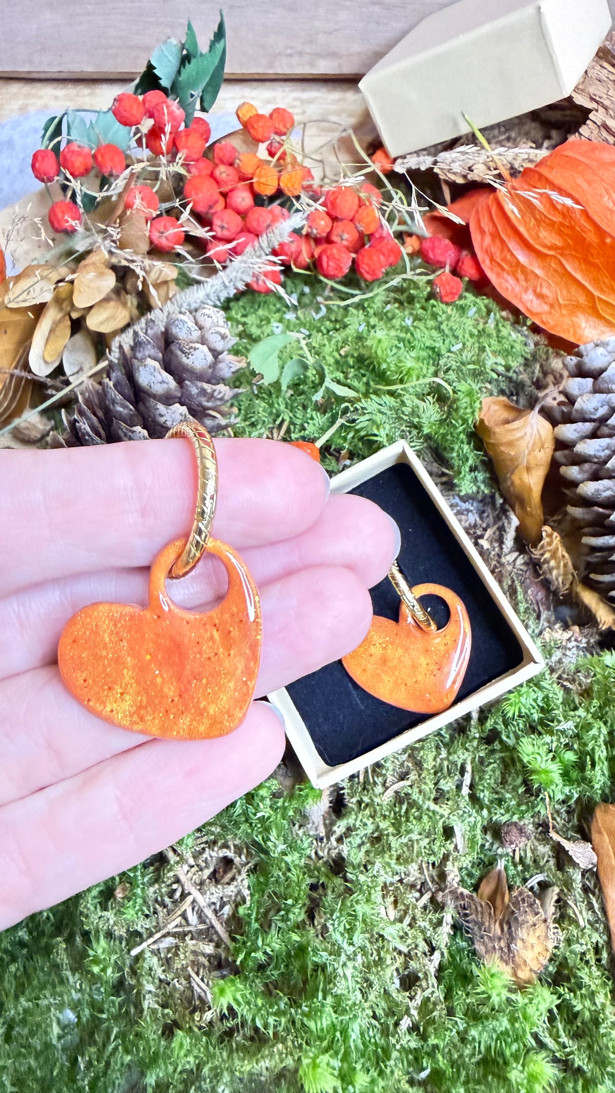 PAMPILLES Aimée cœur orange 🧡–BOUCLES D’OREILLES INTERCHANGEABLES