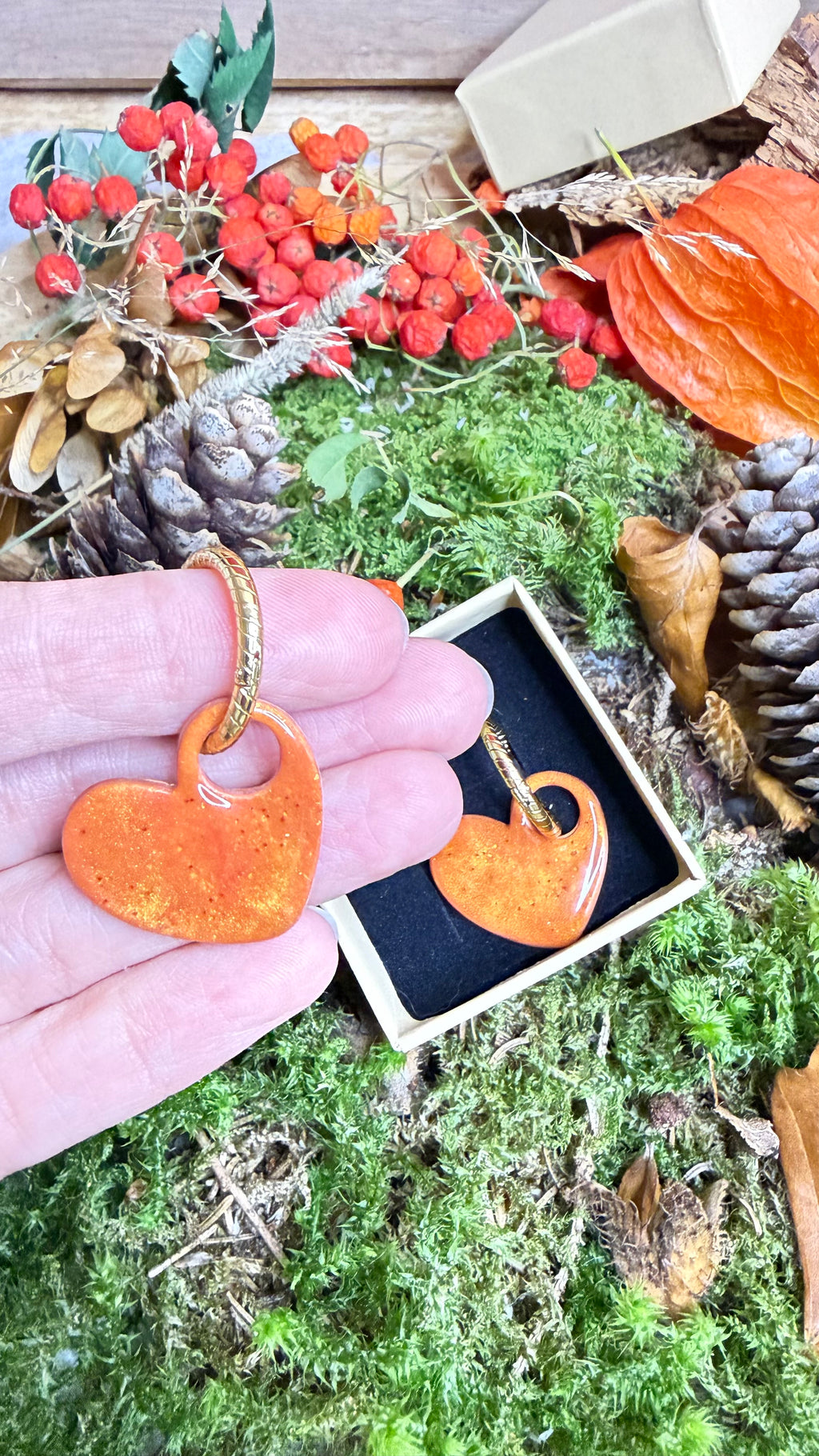 PAMPILLES Aimée cœur orange 🧡–BOUCLES D’OREILLES INTERCHANGEABLES