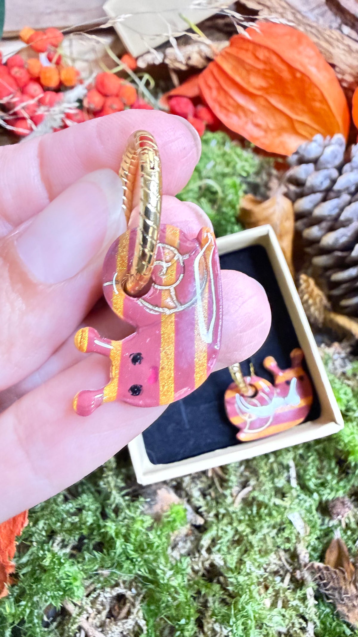 PAMPILLES Bertille l’escargot rayé 🐌–BOUCLES D’OREILLES INTERCHANGEABLES