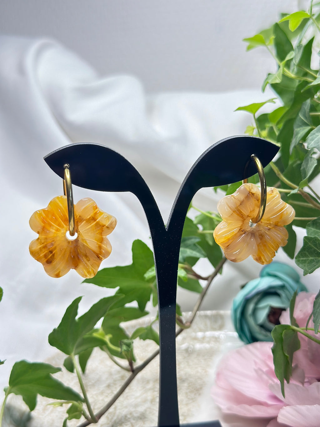 🍯 Les Miel — Boucles d’oreilles anémone translucide(4 pétales)