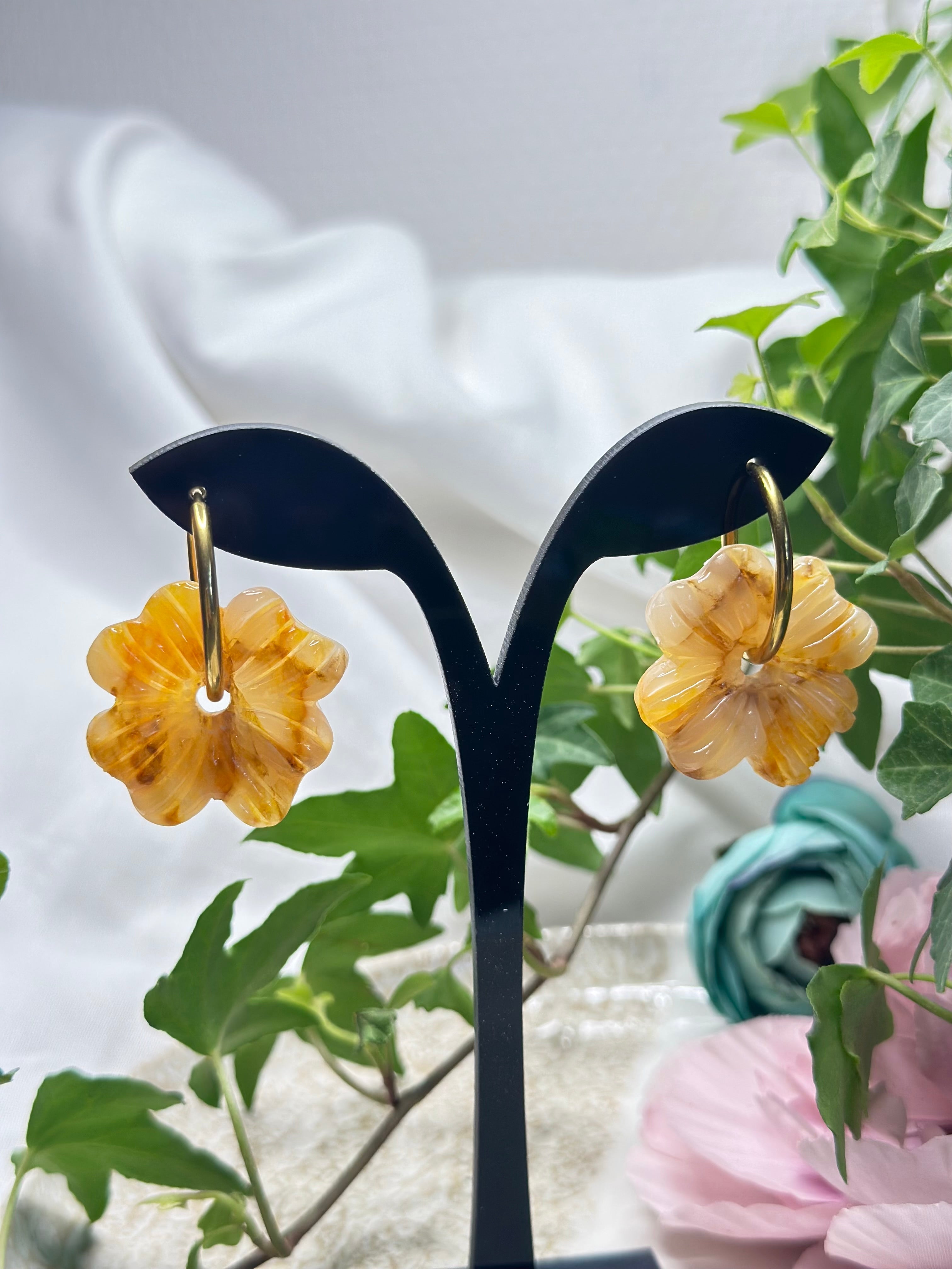 🍯 Les Miel — Boucles d’oreilles anémone translucide(4 pétales)
