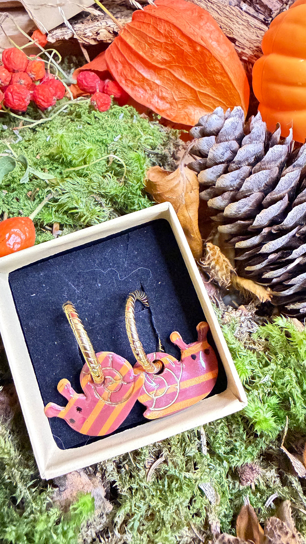 PAMPILLES Bertille l’escargot rayé 🐌–BOUCLES D’OREILLES INTERCHANGEABLES